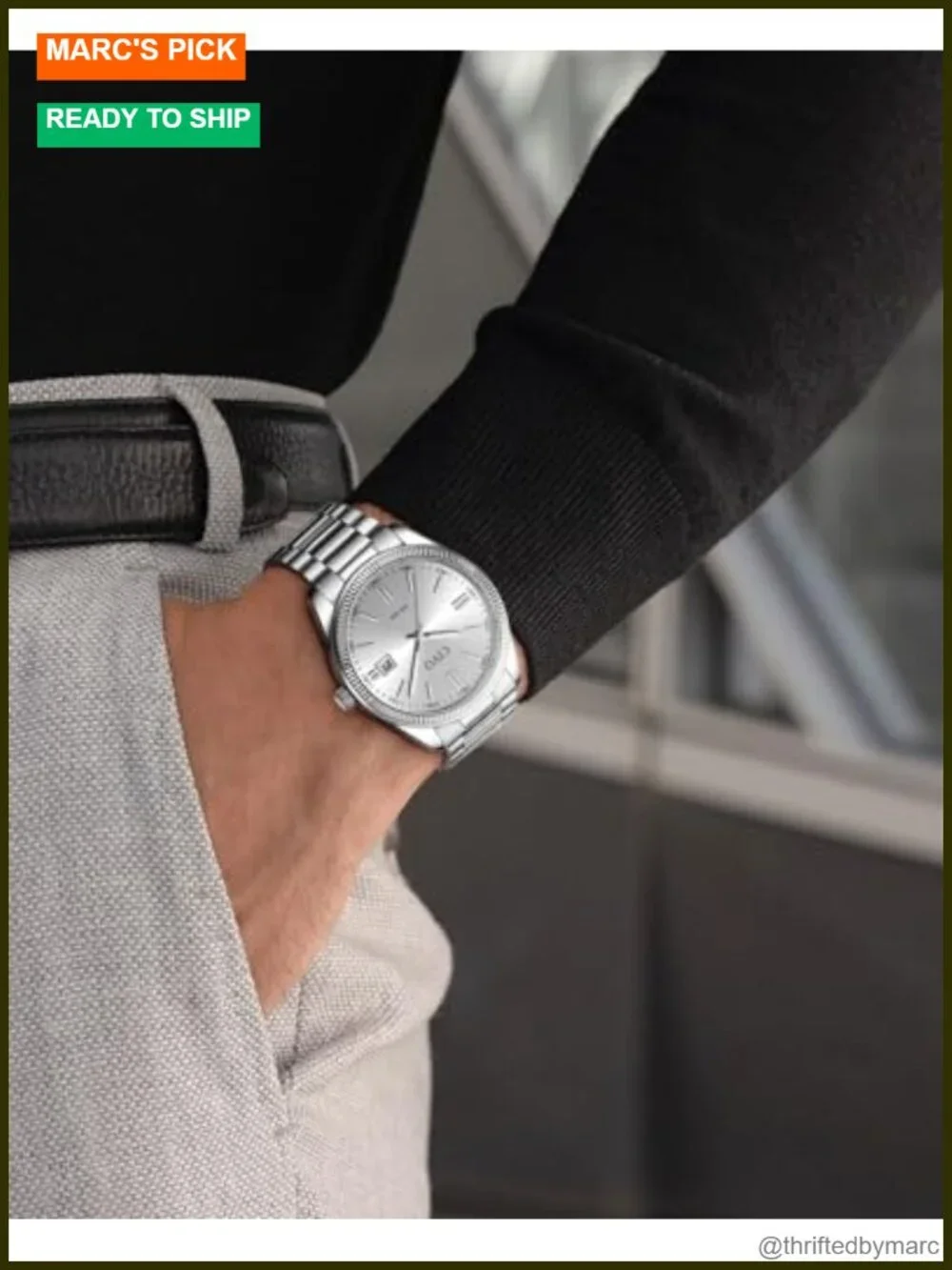 Analog Mens Watch with Date Luminous Hands Stainless Steel Dress Watch